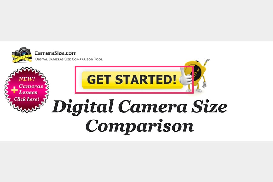 「https://camerasize.com」トップページから「GET STARTED」をクリック